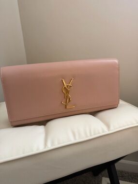 Saint Laurent Blush Pink Leather YSL Logo Clutch